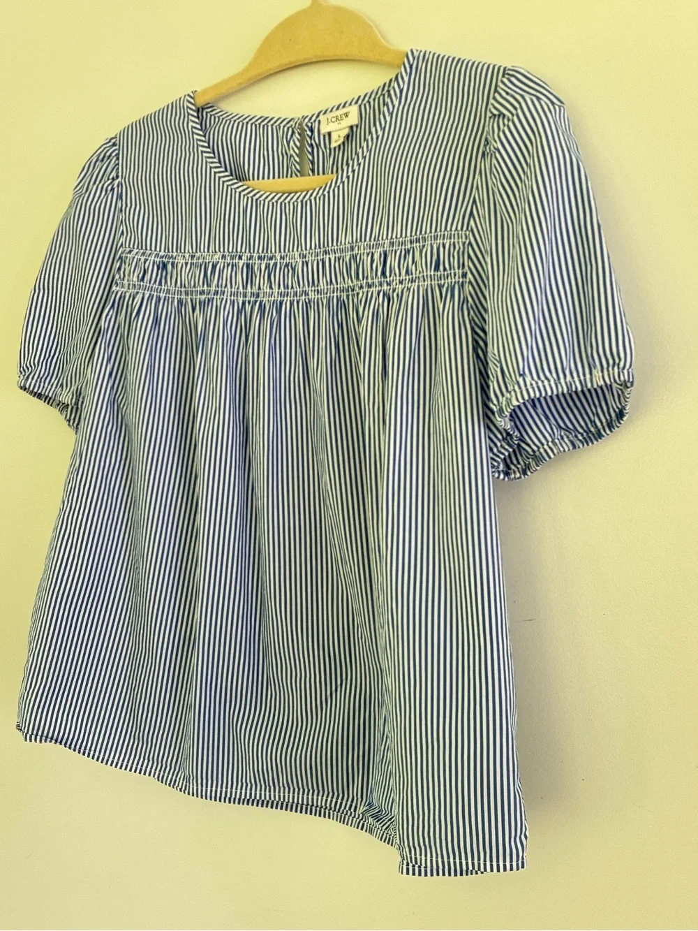 J Crew Striped Puff-Sleeve Blouse in Navy and White Sm